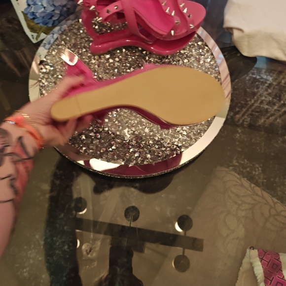 Pink Studded Women's Platform Sandals - Picture 8 of 8